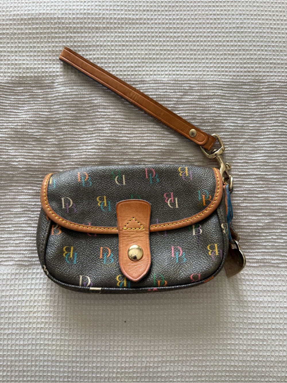 Dooney & Bourke Multicolor Logo Wristlet with Brown Trim